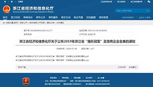 1929cc威尼斯云农入选浙江省“隐形冠军”培育企业名单